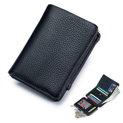 CAPACITY FIRST LAYER COWHIDE TRIFOLD LEATHER WALLET_CWAB3820
