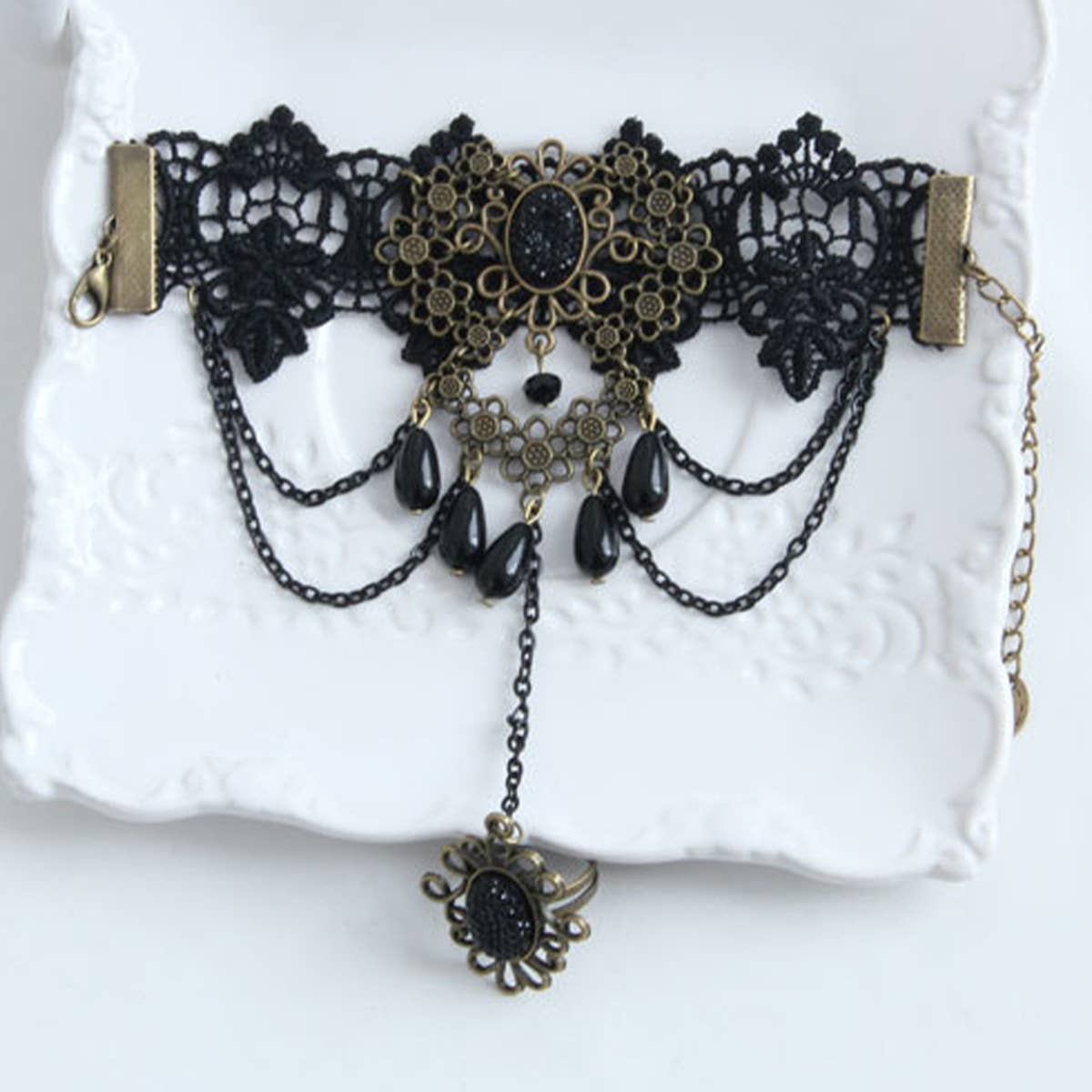 HALLOWEEN GOTHIC LACE BRACELET WITH RING JEWELRY_CWMM0149