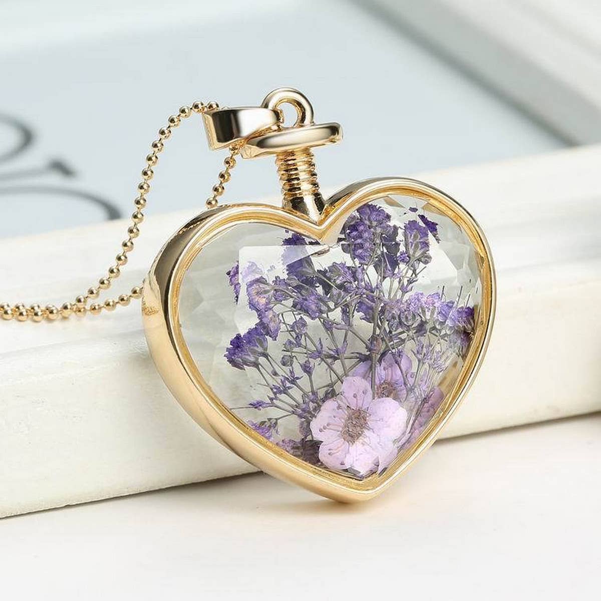 HEART CRYSTAL PLANT DRIED FLOWER NECKLACE_CWAJE2432