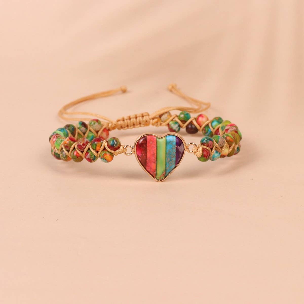 HEART SHAPED CHARM NATURAL STONE WOVEN BRACELET_CWAJE3915