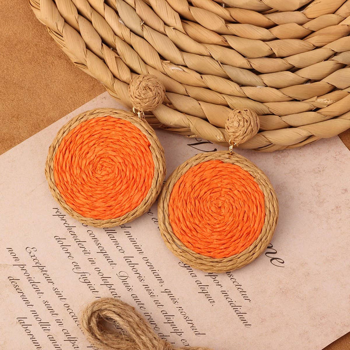 NEW VINTAGE SIMIAN GRASS VINE WOVEN EARRINGS_CWAJE4011