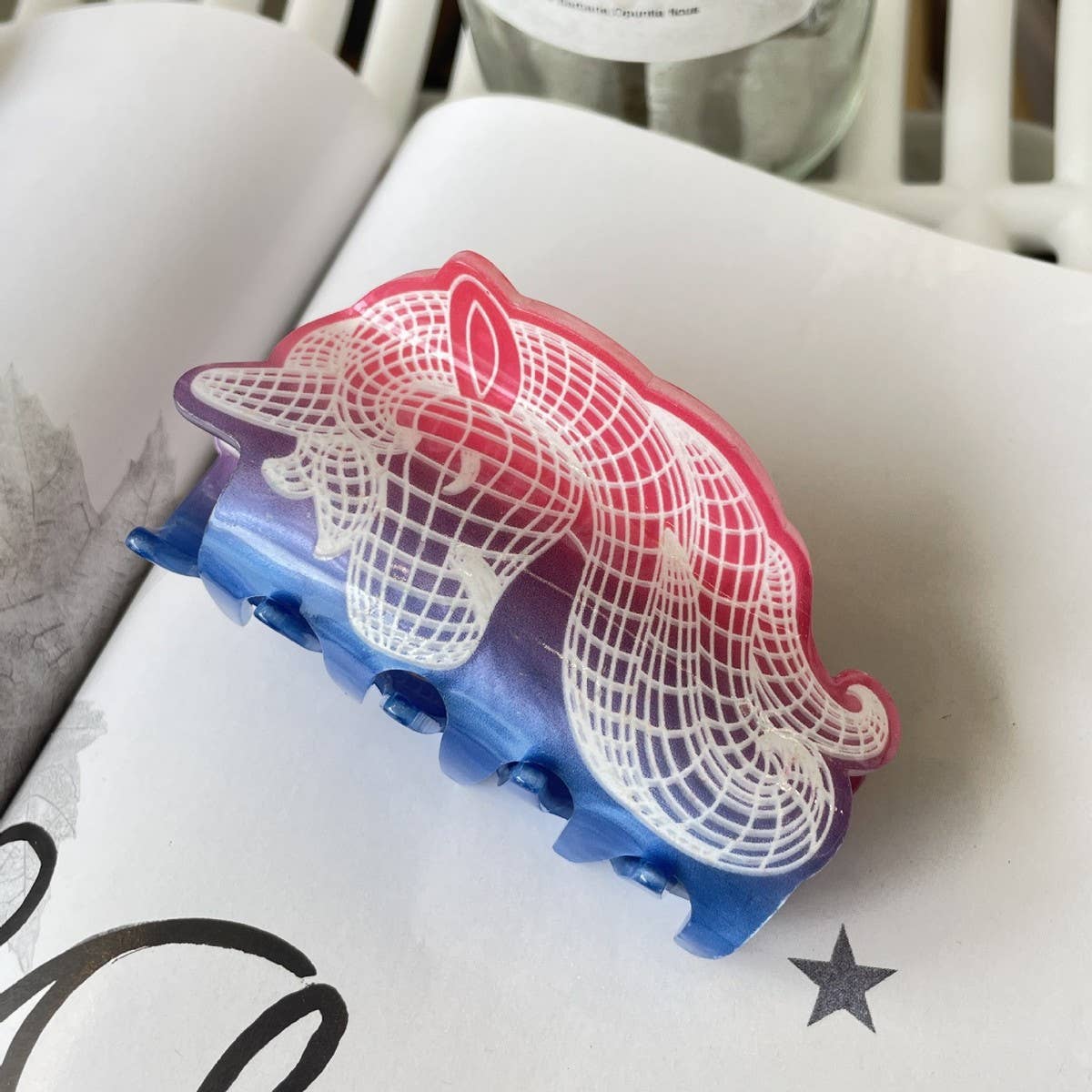Cwaha1546_Dream Color Hair Claw Clip,Bear,Mermaid,Line