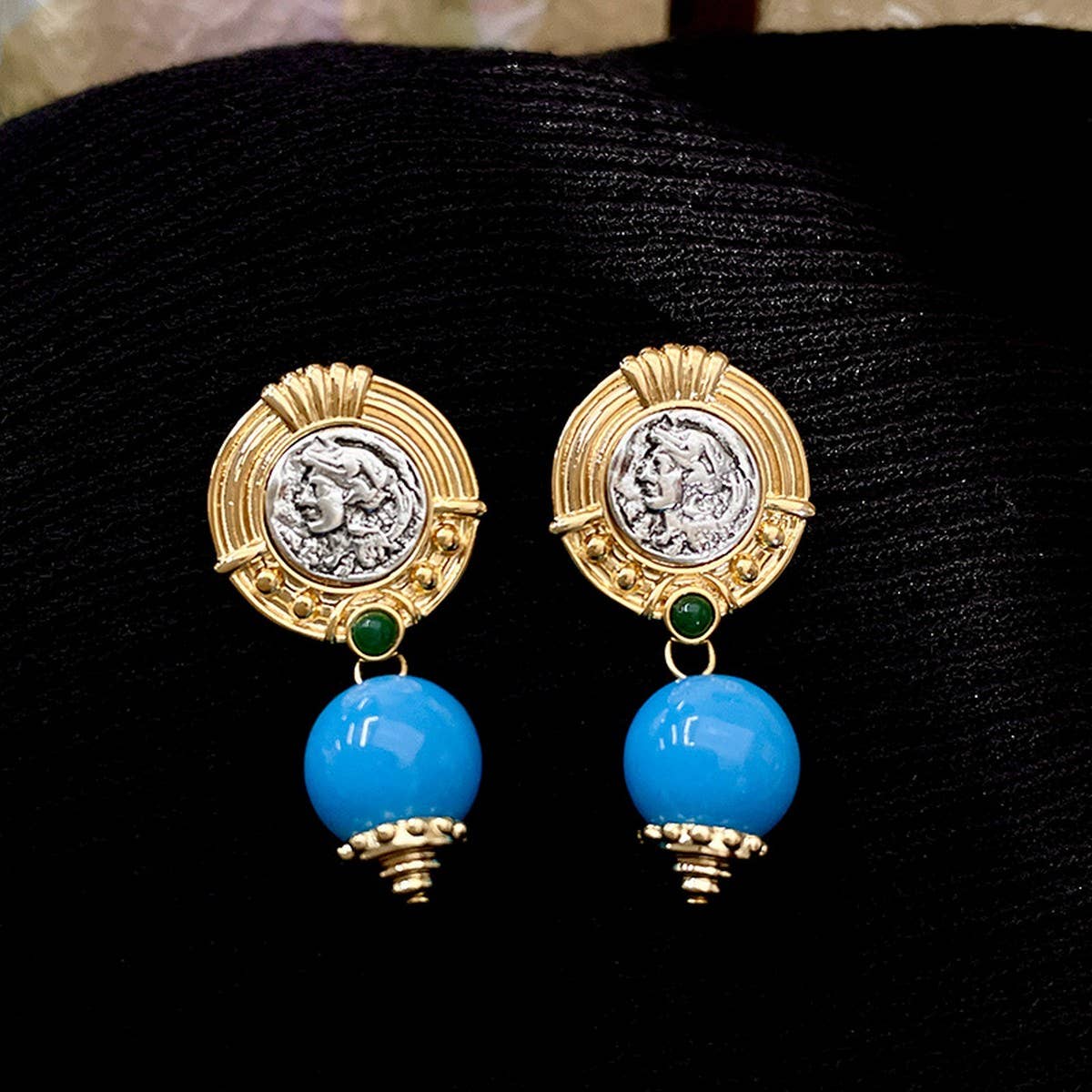 Women Retro Blue Series Gemstone Earrings