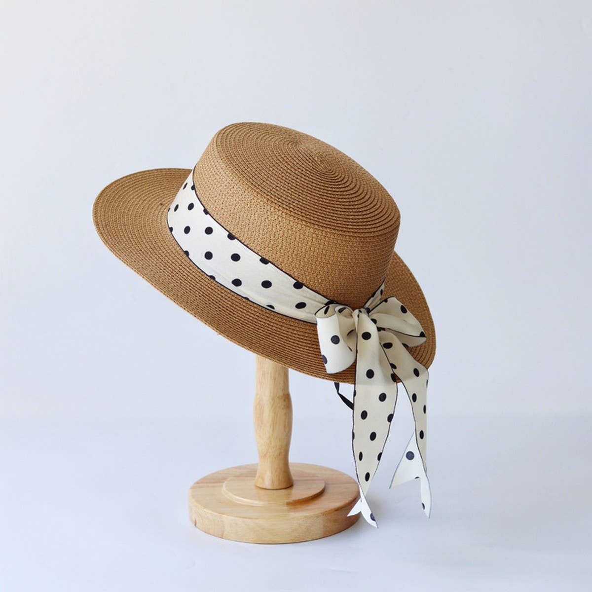 SUMMER POLKA DOT BOW STRAW HAT_CWAH3463