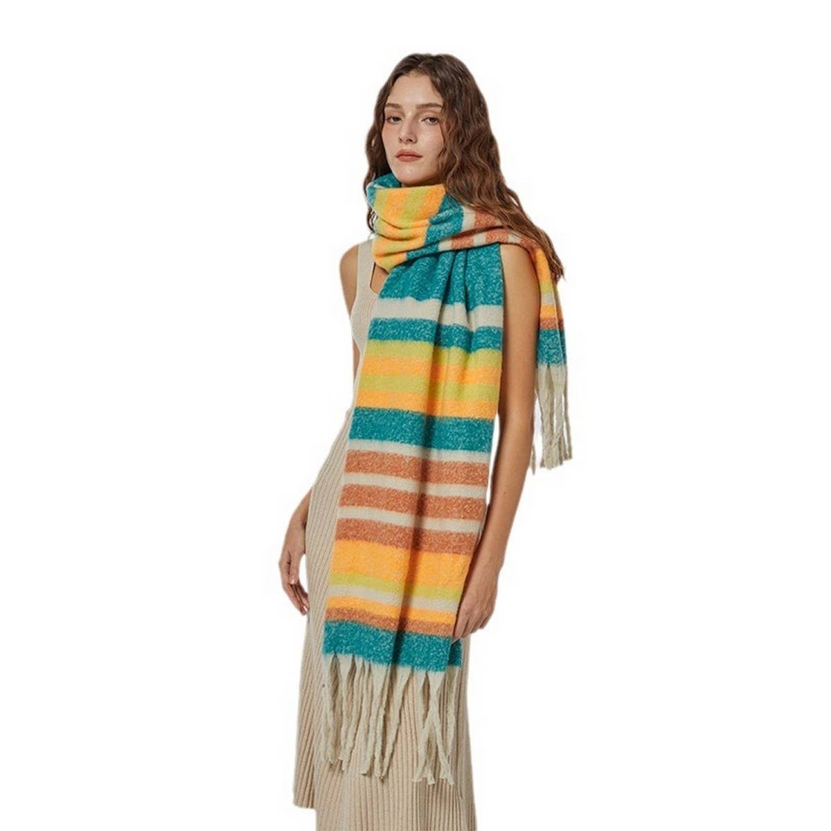 STRIPE SCARF COZY FAUX CASHMERE WINTER WRAP_CWASC2359