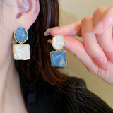 IRREGULAR SQUARE OVAL EARRINGS WITH WATER PATTERNS_CWAJE2050