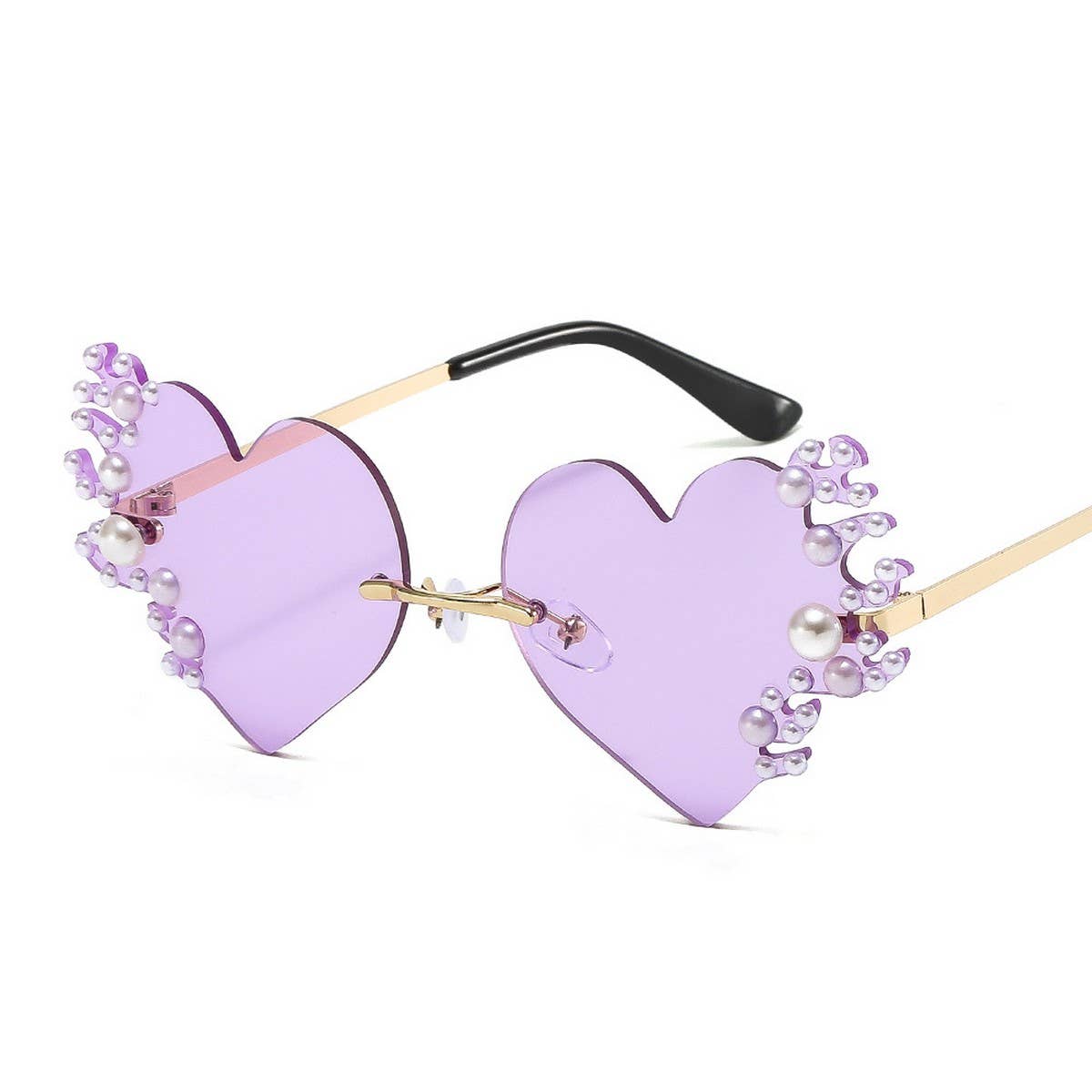 METAL RIMLESS PEARL HEART TEARS SUNGLASSES_CWASG0874