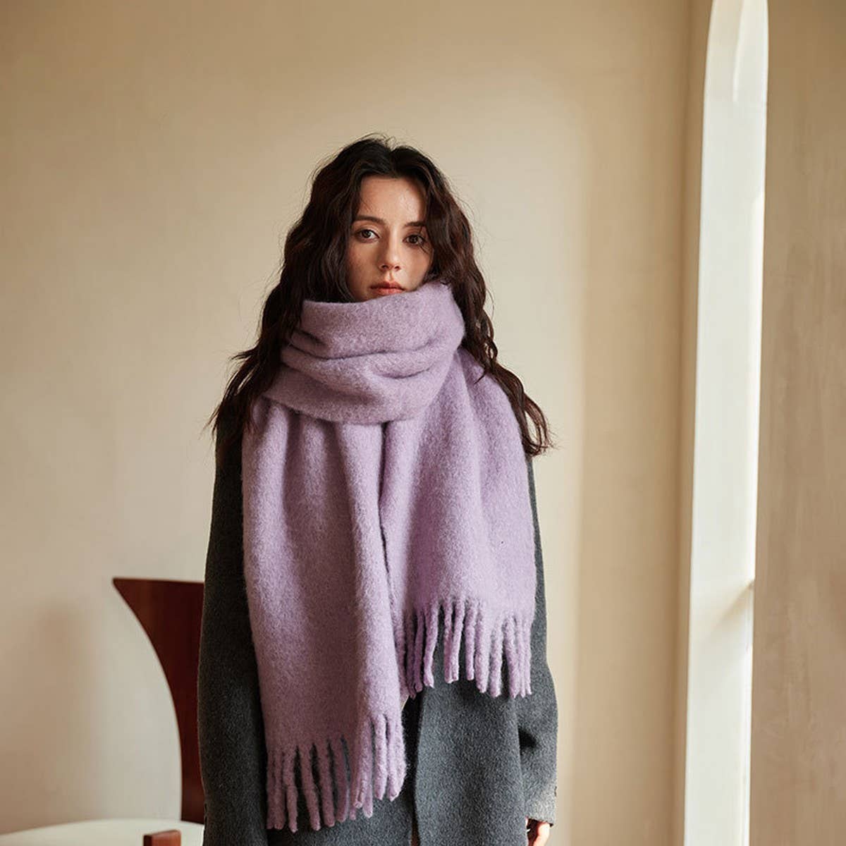 SOFT MERINO WOOL SOLID SCARF WHITE WINTER WRAP_CWASC2294