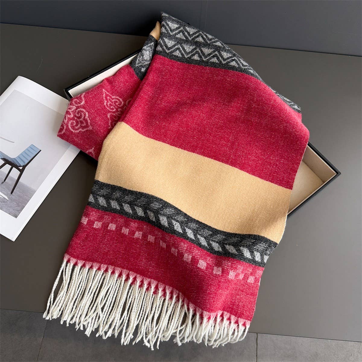 Winter Plaid Colorblock Tassel Scarf Wrap Unisex_Cwasc03273