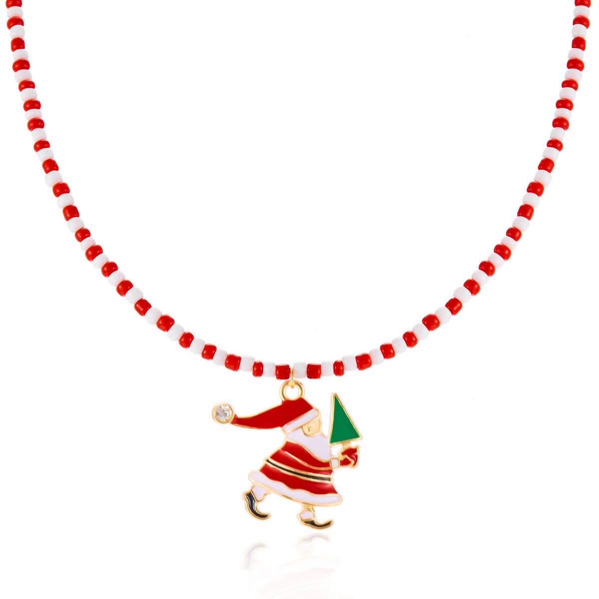 Cwaje2515_Christmas Tree Santa Claus Rice Bead Necklace