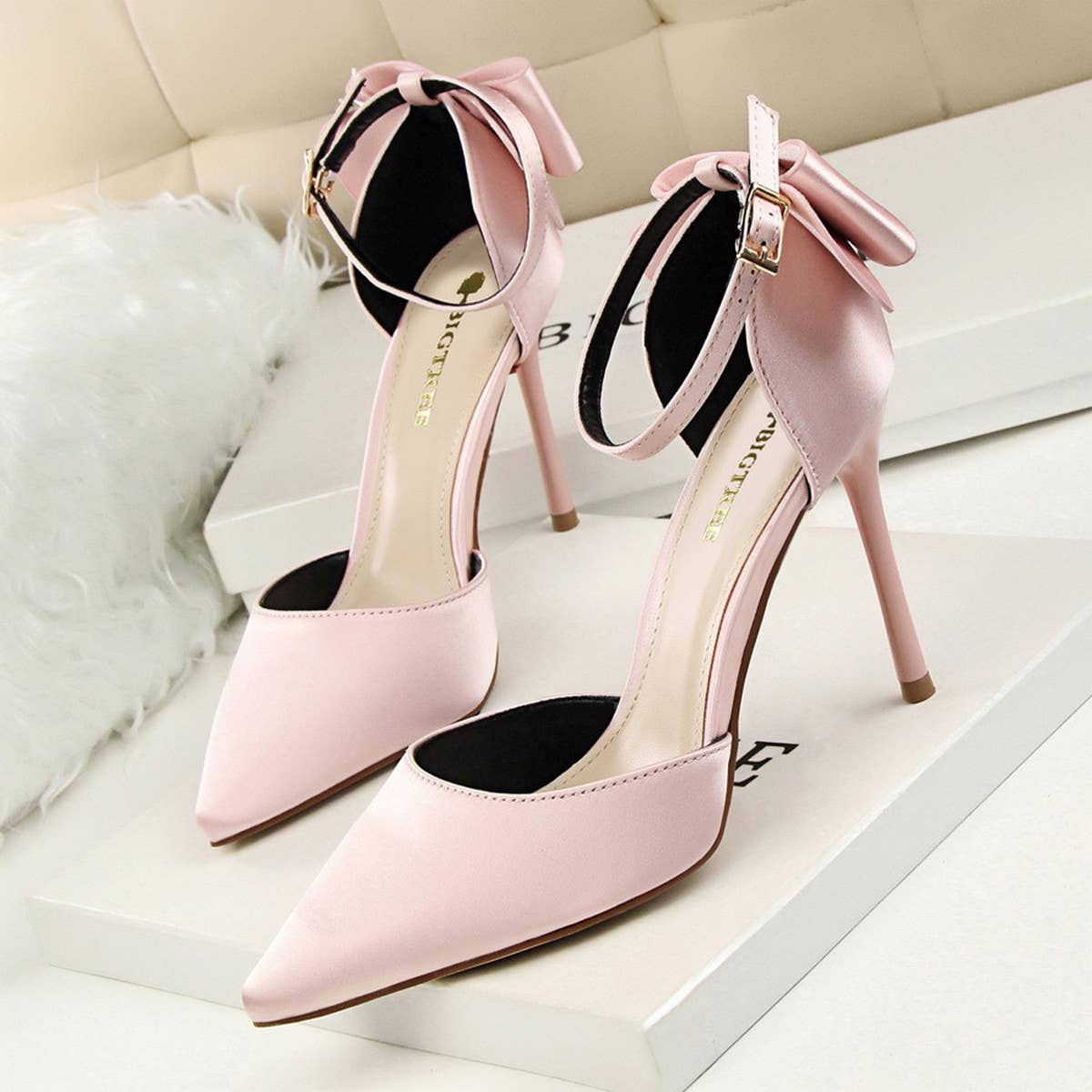 Women Shallow Pointed Toe Hollow Bow High Heels