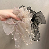 SIMPLE MESH PEARL BEAD BOW HAIR ROPE_CWAHA1099