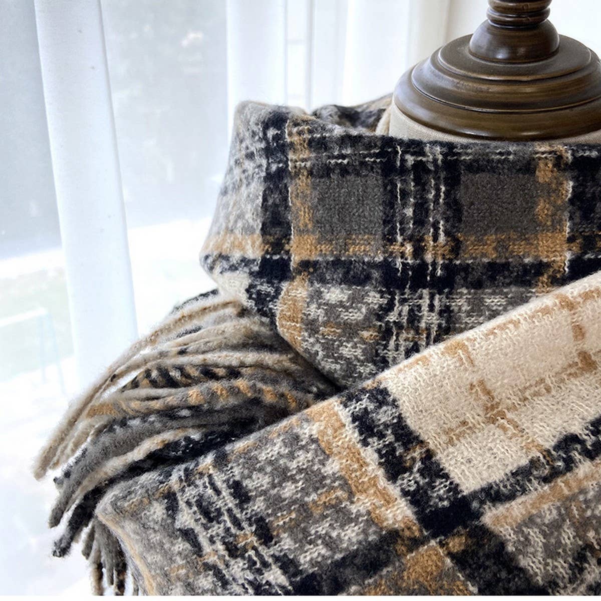 PLAID TASSEL SCARF WRAP FOR STUDENTS COUPLES_CWASC1461