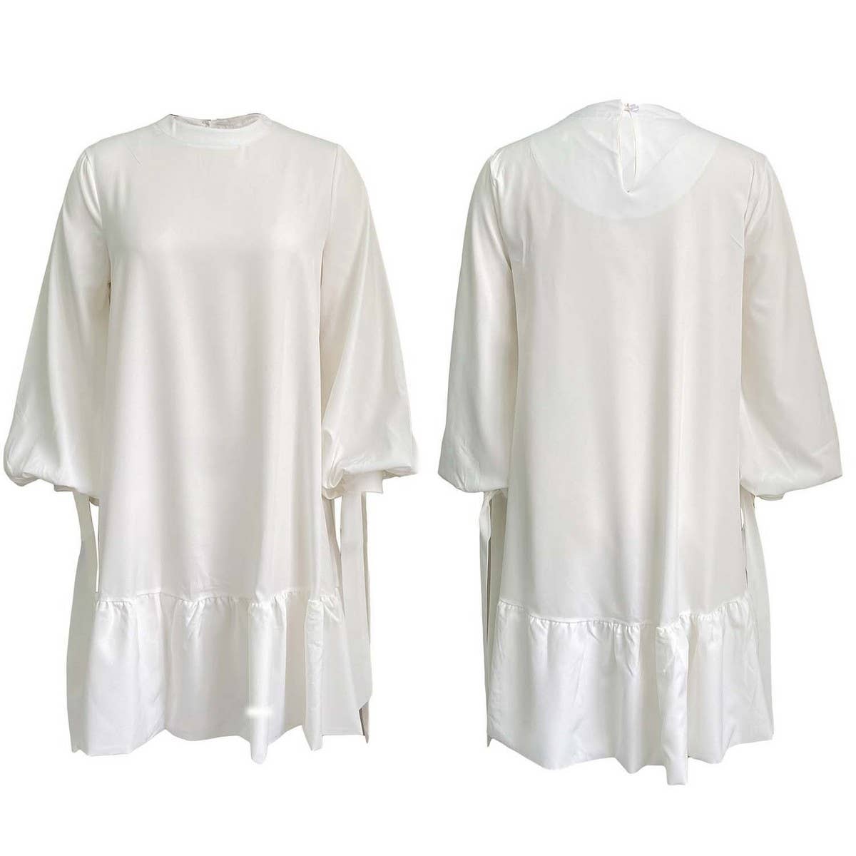 LOOSE SOLID COLOR PUFF SLEEVES PLUS SIZE DRESS_CWDSD6085