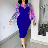 PRINTED BAT SLEEVE TEMPERAMENT HIGH WAIST DRESS_CWDMD3709