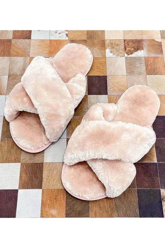 CROSS STRAP FLUFFY CASUAL SLIPPERS_CWSHS199