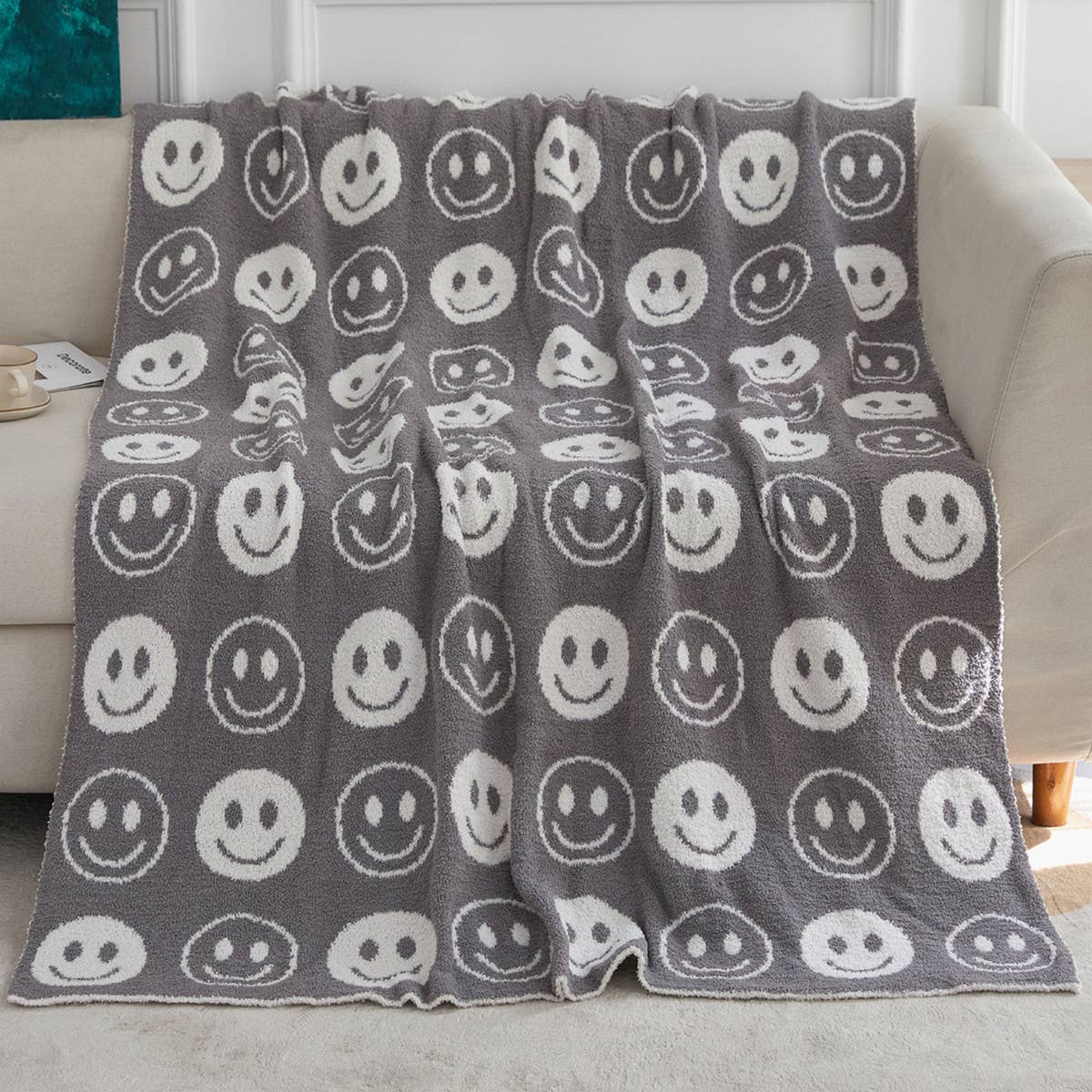 SMILING FACE KNITTED JACQUARD BLANKET SOFA BLANKET_CWMM0323