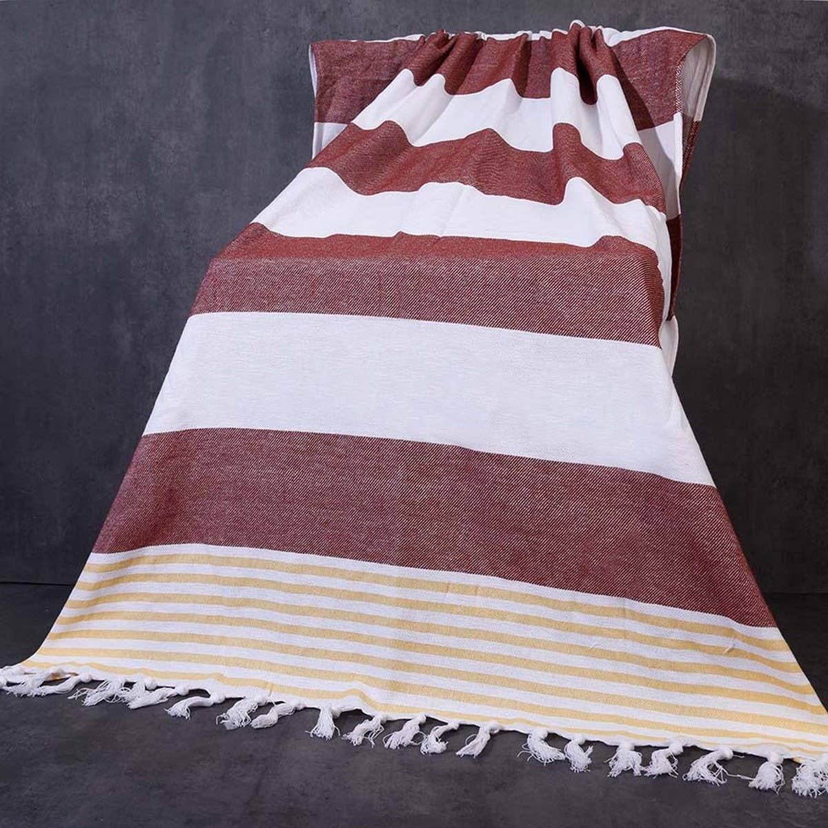 STRIPED TASSEL COTTON TURKISH BEACH WRAP TOWEL_CWMM7670