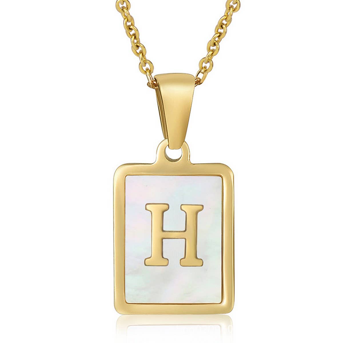 SQUARE SHELL 26 LETTER PENDANT NECKLACE_CWAJE0674