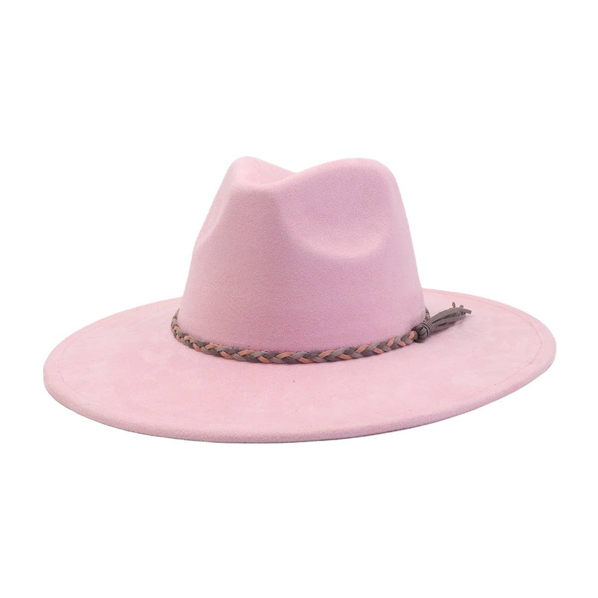 Unisex Suede Wide Brim Fedora Hat Couple Style_Cwah04448