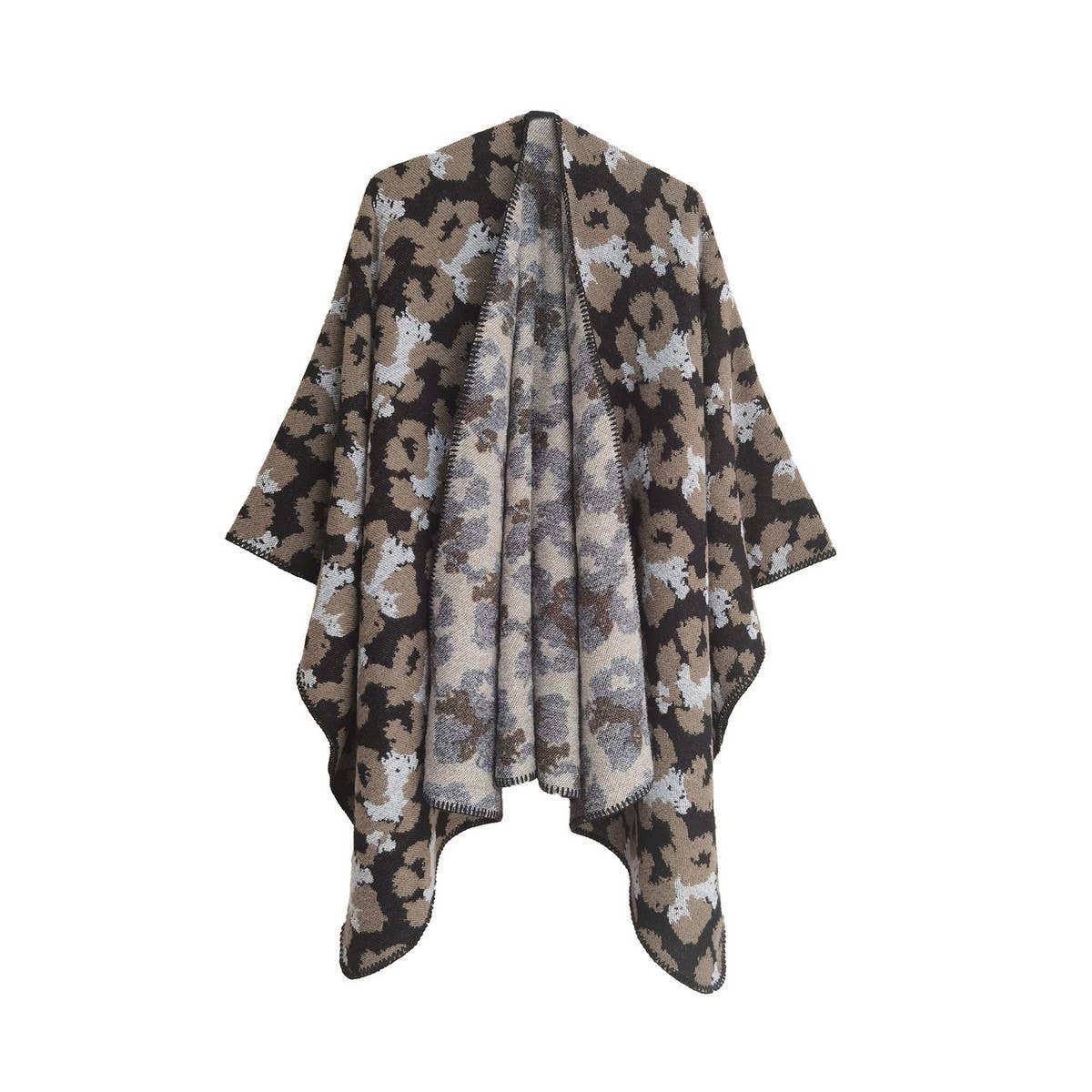 Vintage Grain Pattern Split Cloak Shawl