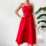 Solid Color Halter Dress With A Knotted Front