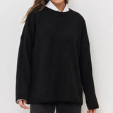 Solid Color Crew Neck Loose Knit Sweater