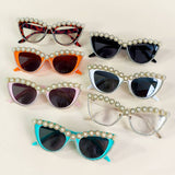 HANDMADE RHINESTONE PEARL RETRO CAT EYE SUNGLASSES_CWASG0268