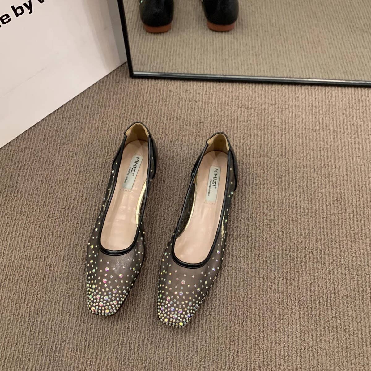 FLAT SQUARE TOE RHINESTONE BREATHABLE FAIRY FLATS_CWSHF0122