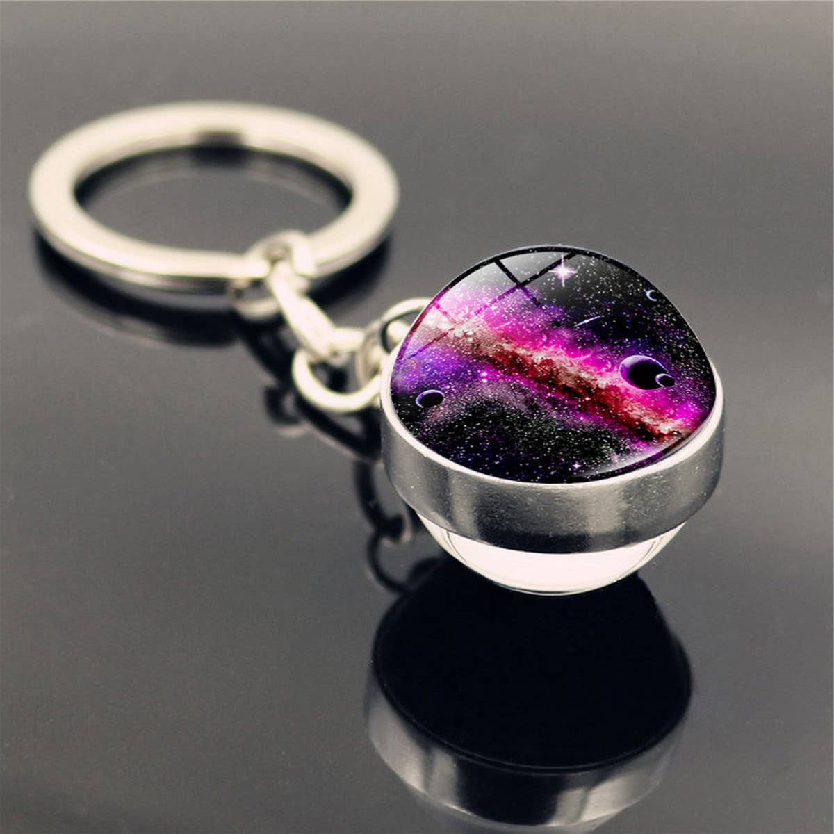 DOUBLE SIDED GLASS BALL KEYCHAIN PENDANT JEWELRY_CWMM0492