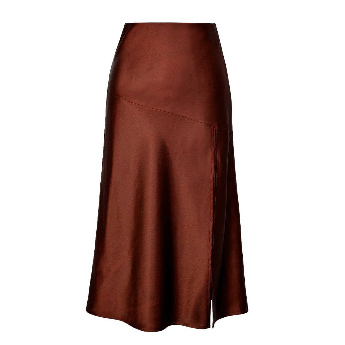 HIGH WAIST SATIN SKIRT SOLID COLOR SLIT LONG SKIRT_CWBSS0400