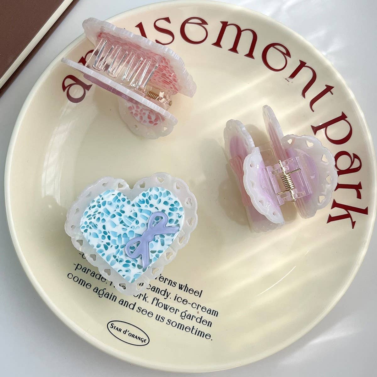 ELEGANT BOW ACETATE CLAW CUTE HOLLOW HEART CLIP_CWAHA5910