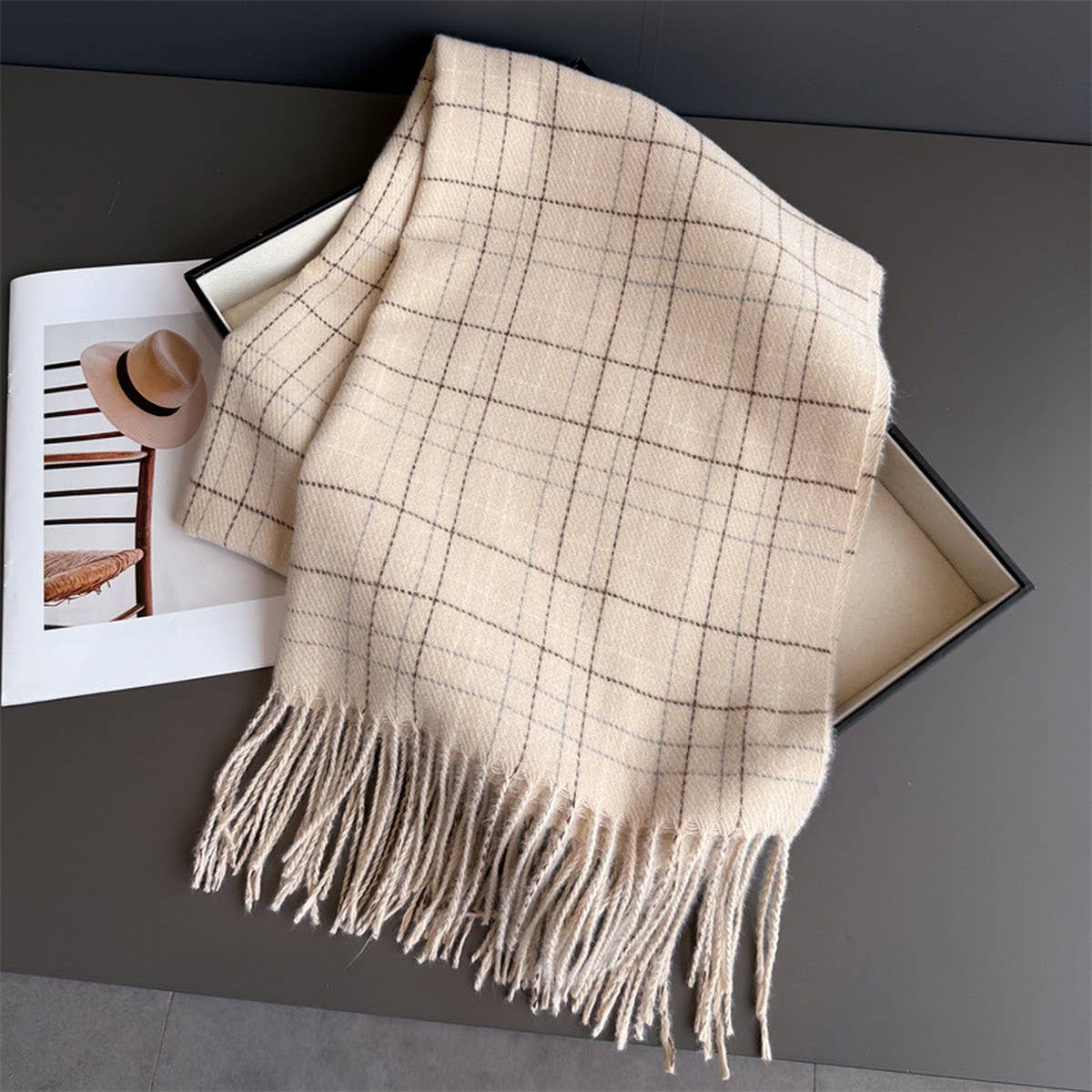 Chic Plaid Tassel Scarf Soft Cashmere Feel Wrap_ Cwasc03271