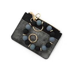 FASHIONABLE LEATHER CARD WALLET WITH BEAD KEYCHAIN_CWAB4956