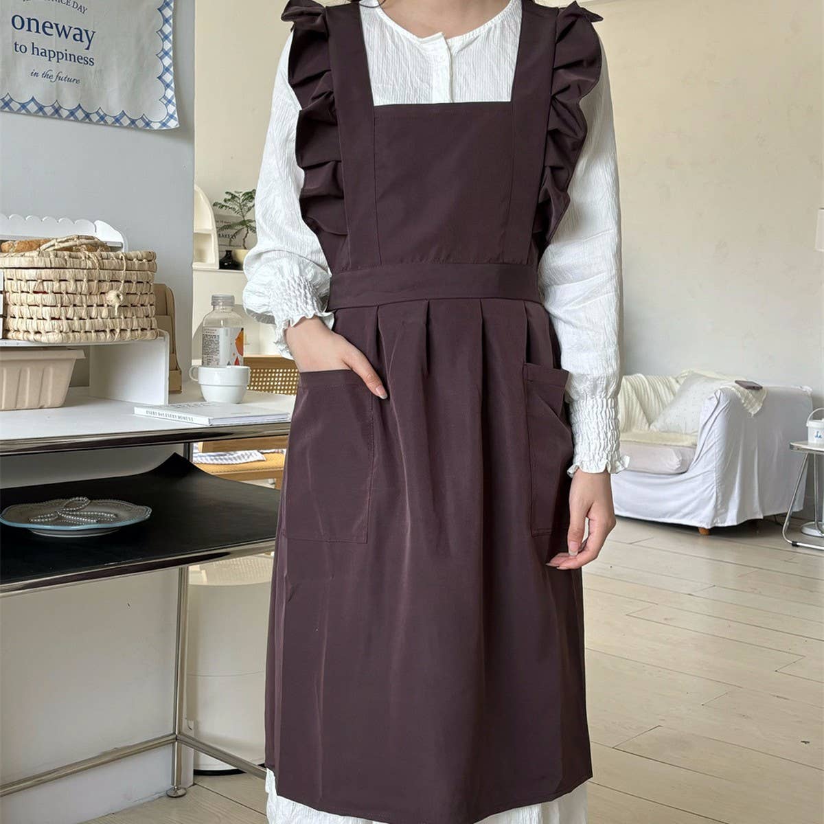Waterproof And Oil-Proof Oxford Ruffled Cross Apron_Cwmm5827