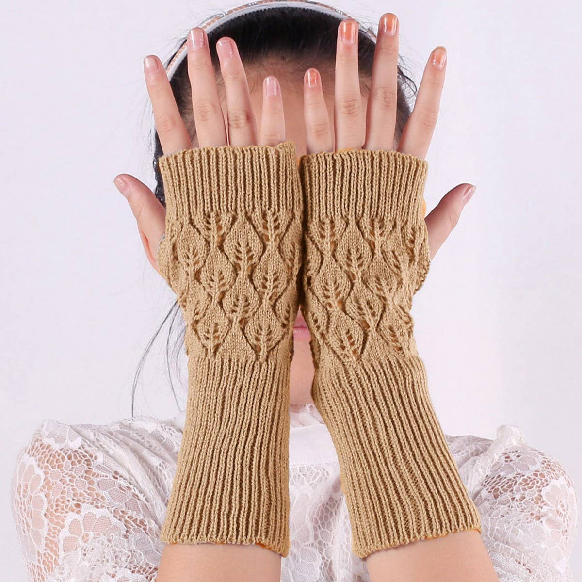 KNITTED HOLLOW OUT LONG OPEN TOE GLOVES_CWAG0037