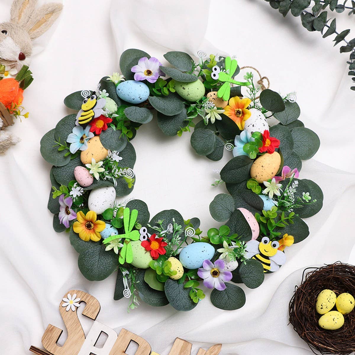 EUCALYPTUS EASTER EGG FAUX FLORAL WREATH_CWAJE05412