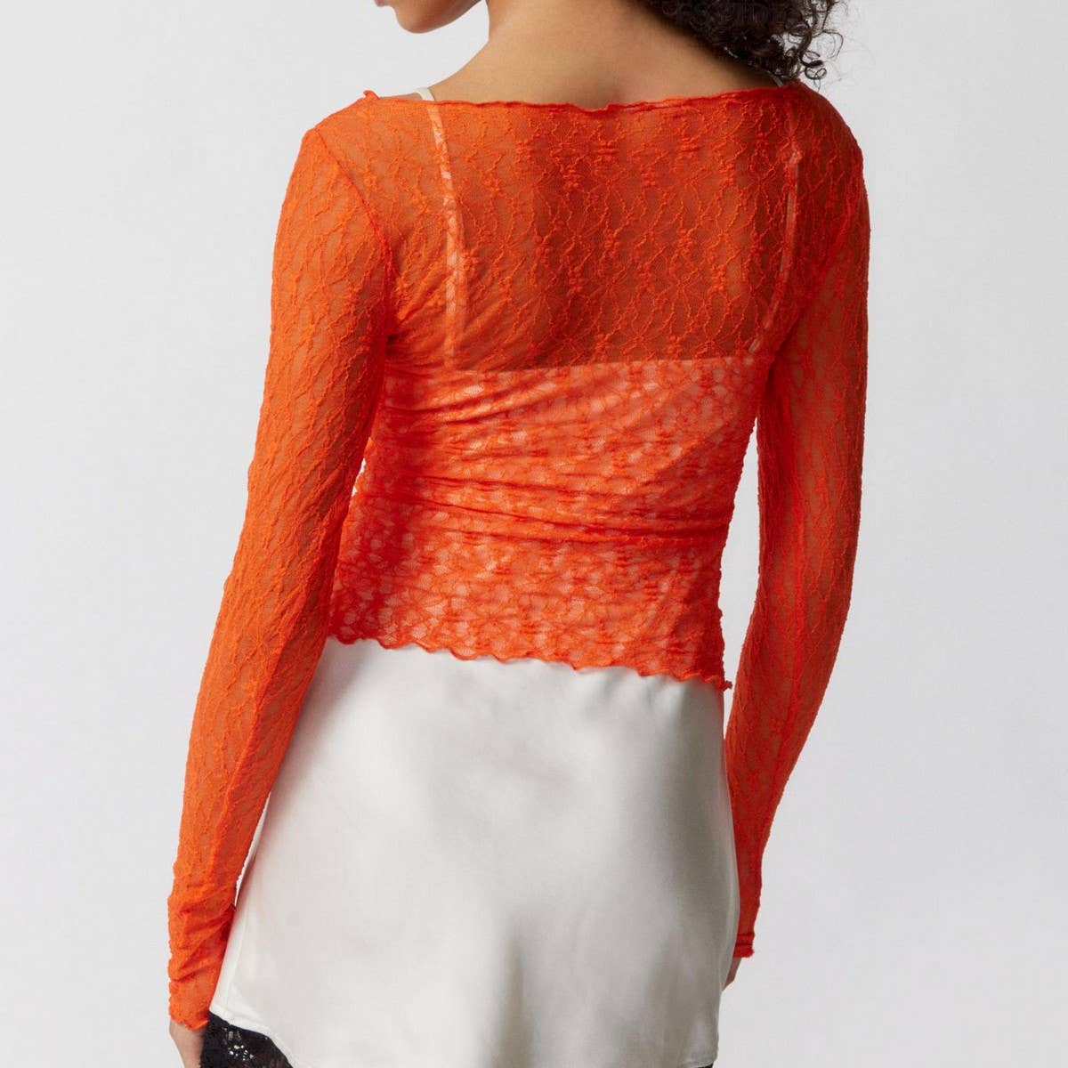 SEMI SHEER MESH LACE T SHIRT SLIM FIT CROPPED TOP_CWTBLL2661