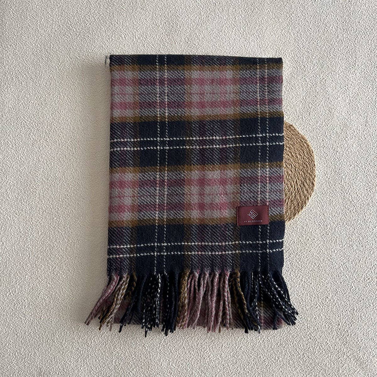 PLAID WOOL SCARF FOR WOMEN COZY WINTER KNIT_CWASC2336