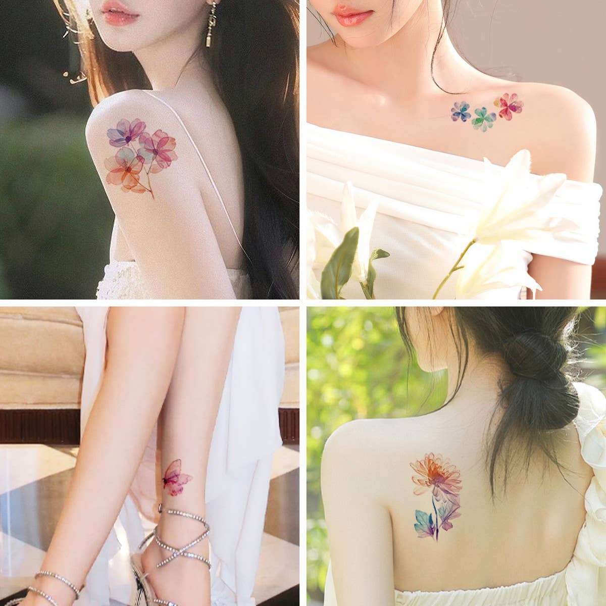 Watercolor Flower Tattoos For Hand Collarbone_Cwmm8270