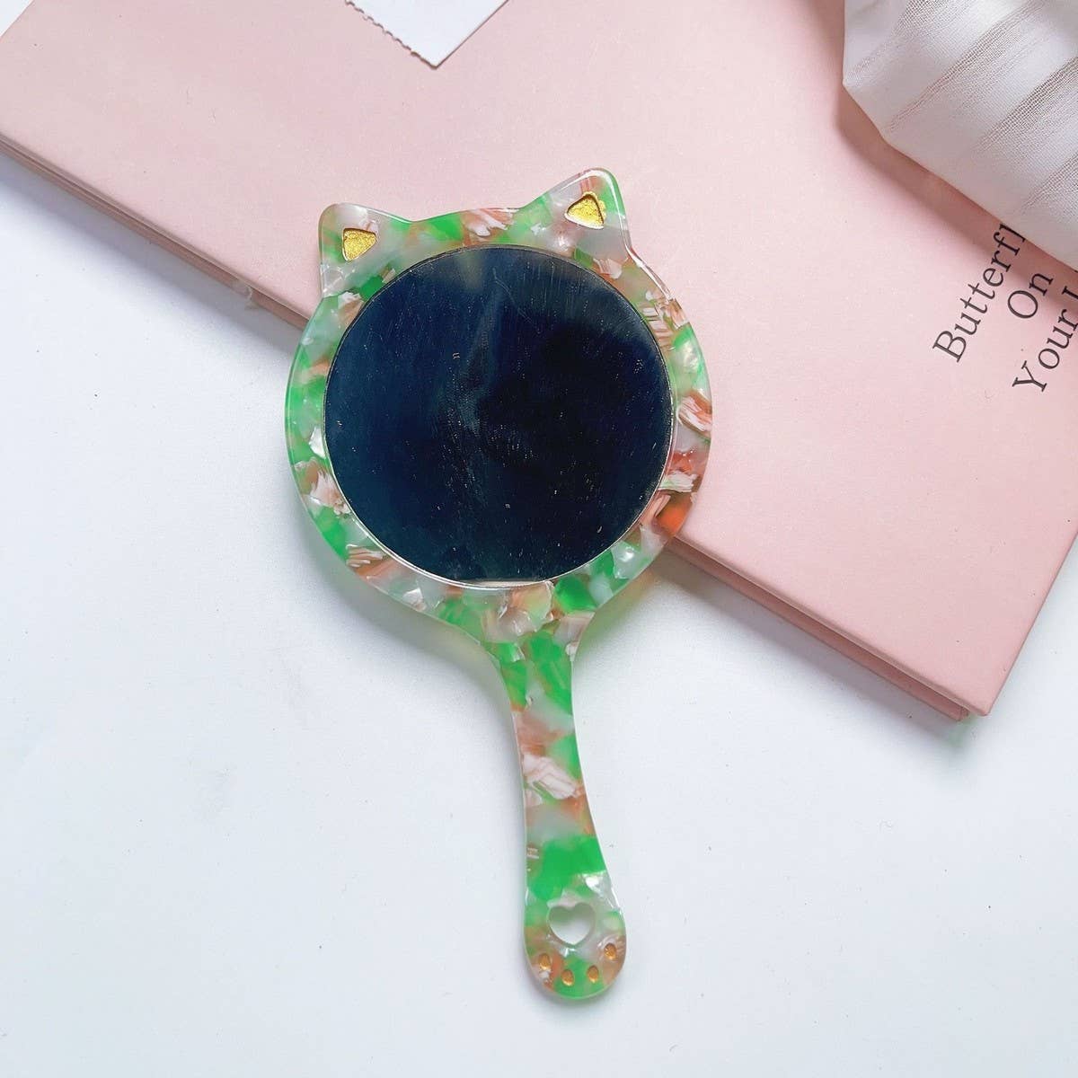ACETATE CAT SHAPED PORTABLE MAKEUP MIRROR_CWMM6394
