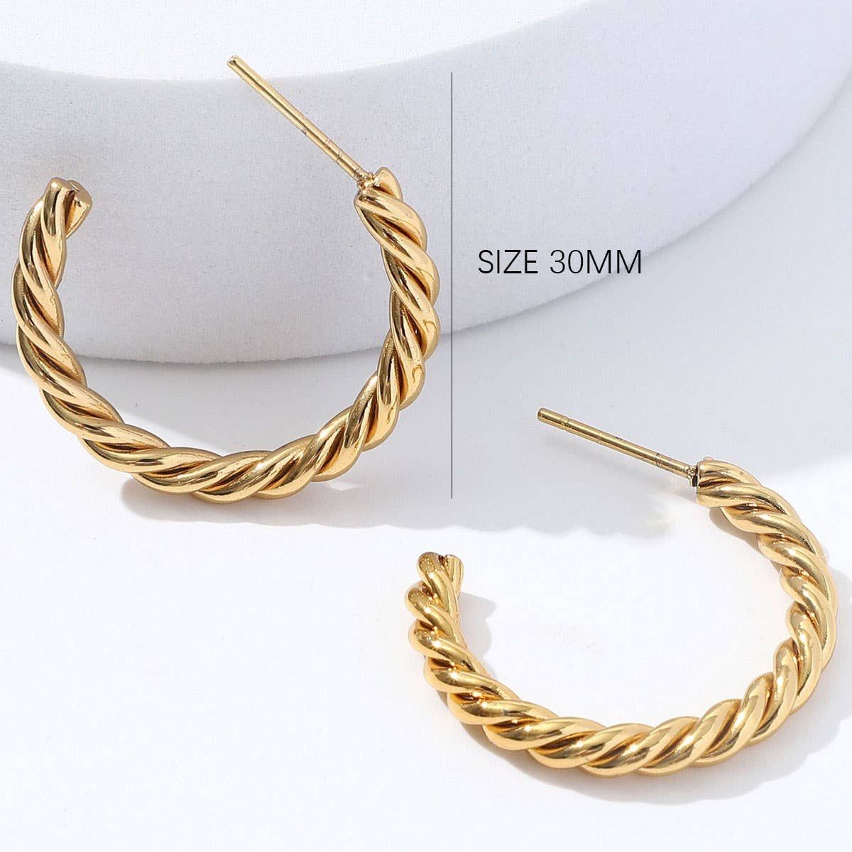 14K GOLD PLATED TWISTED ROPE ROUND HOOP EARRINGS_CWAJE0549