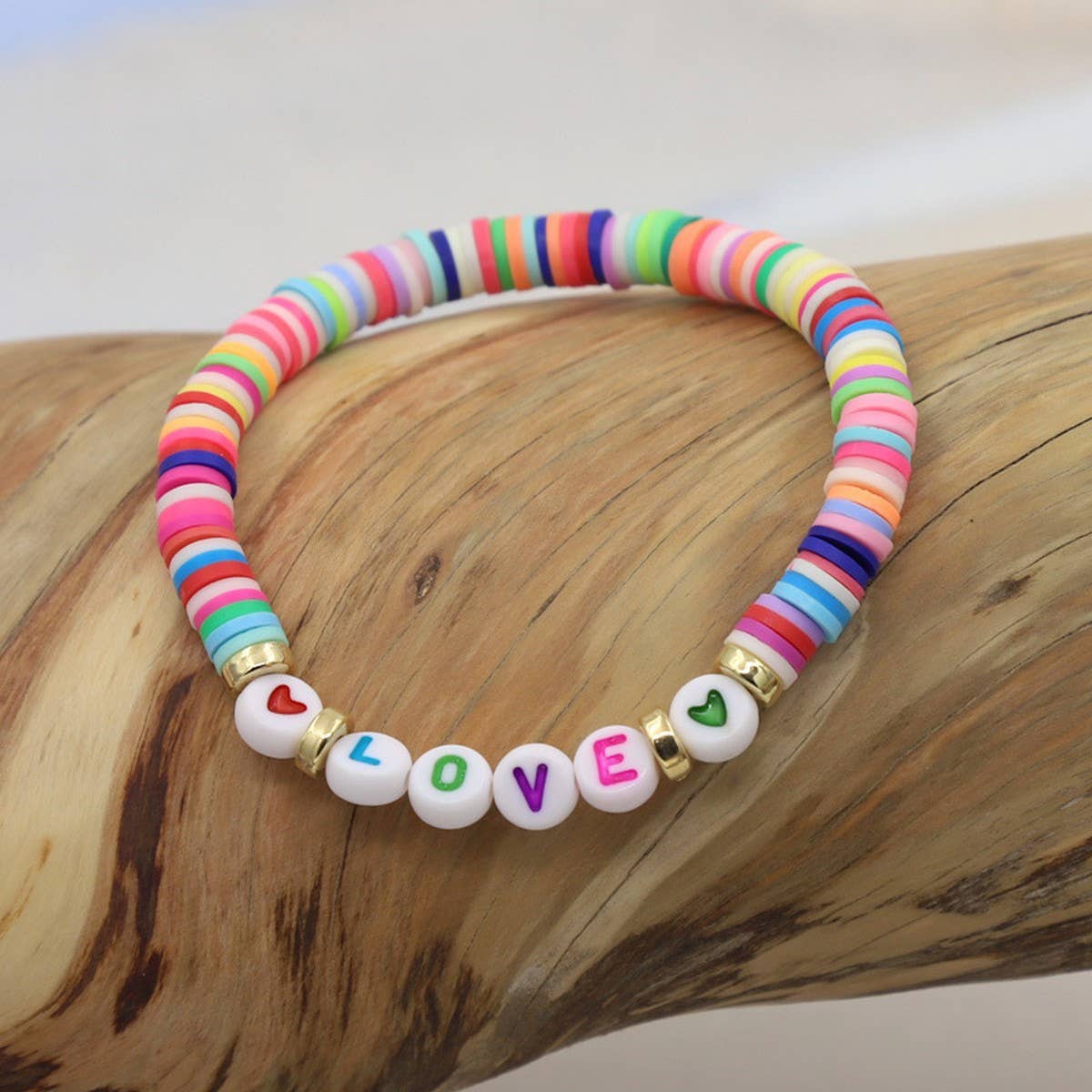 COLORFUL POLYMER CLAY LETTER BEADED BRACELET_CWMM3570