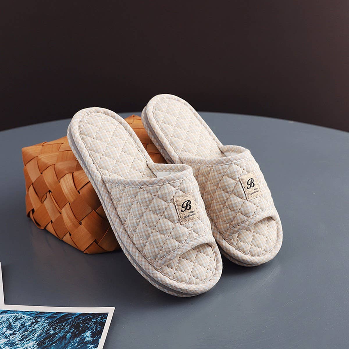 PLAID COTTON FLOOR SLIPPERS WITH THICK SOLE_CWSHF0190