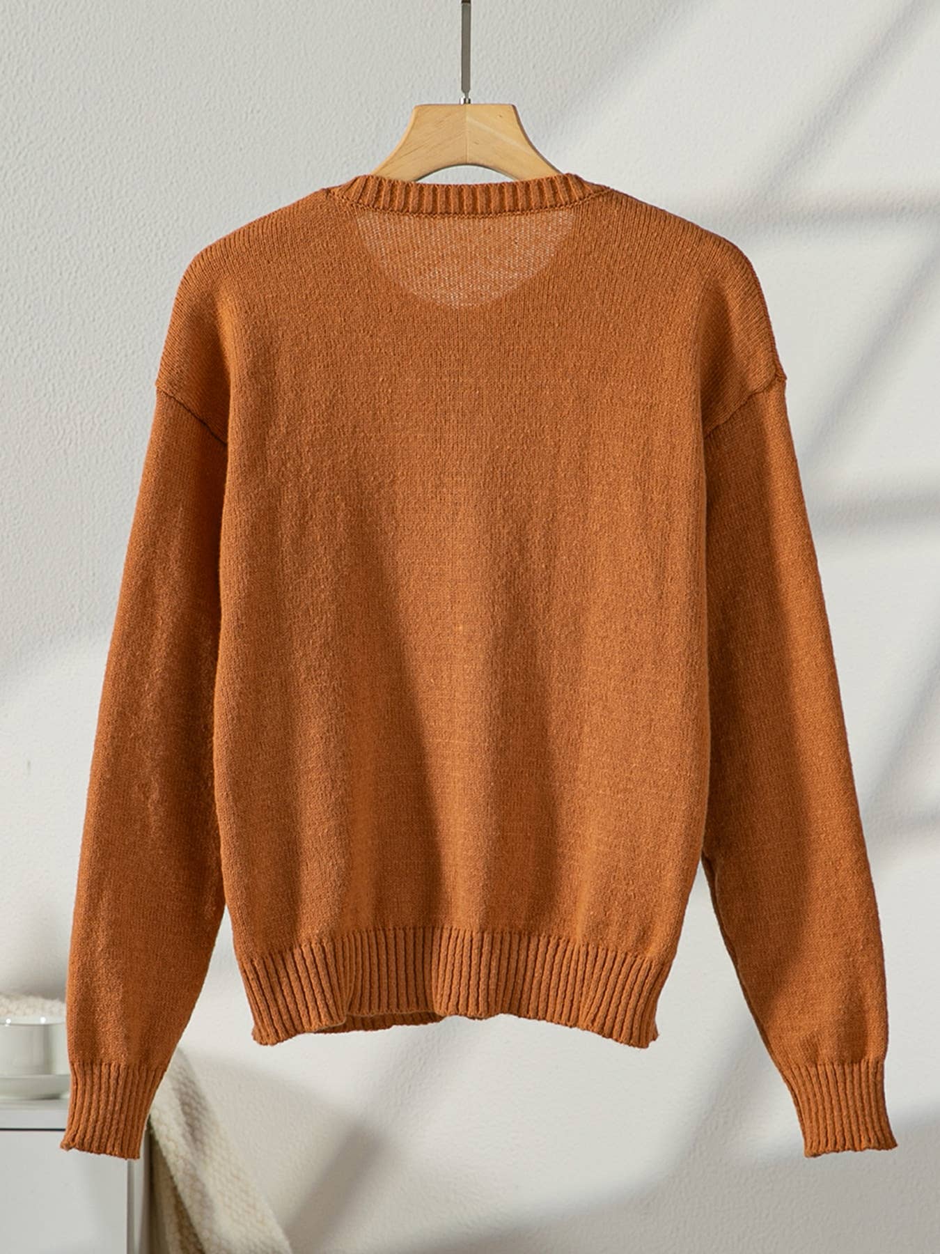 Solid-Color Long Sleeve Single-Breasted Cardigan