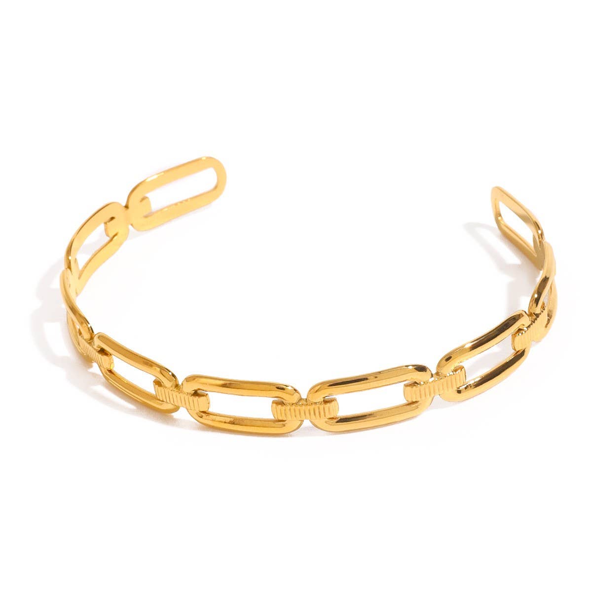CLASSIC 18K GOLD STEEL OPEN SPLIT CUFF BRACELET_CWAJE4897