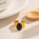 INLAID OBSIDIAN 18K GOLD PLATED WIDE RING_CWAJE1242