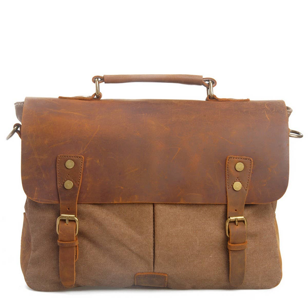 Vintage Leather Canvas Satchel Messenger Bag_Cwab5565