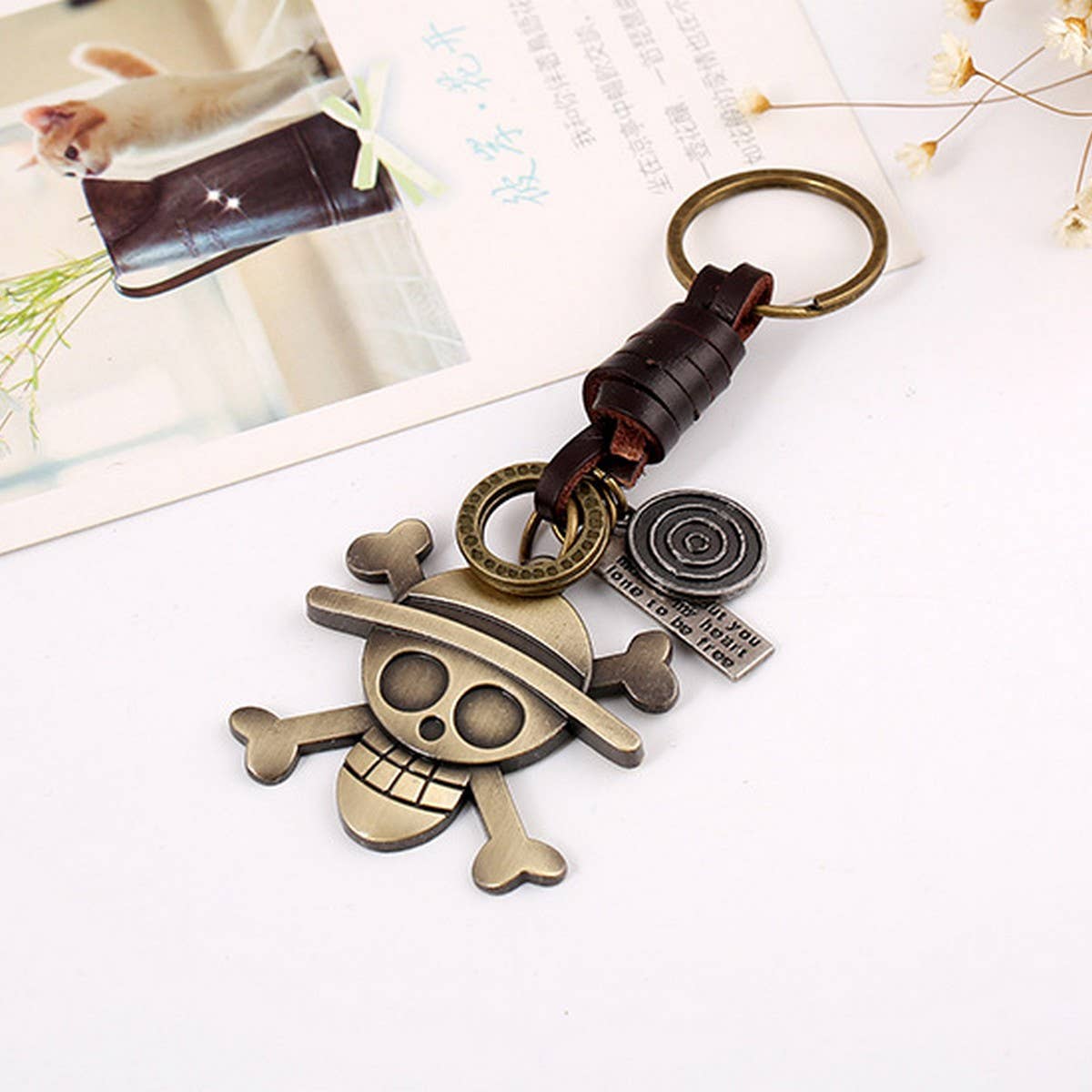 Vintage Braided Skull Leather Keychain_Cwmm4706