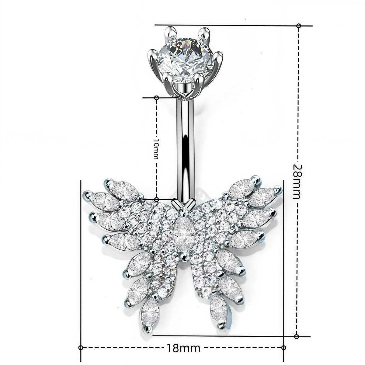 NEW CZ BUTTERFLY STAINLESS STEEL NAVEL RING_CWMM9373